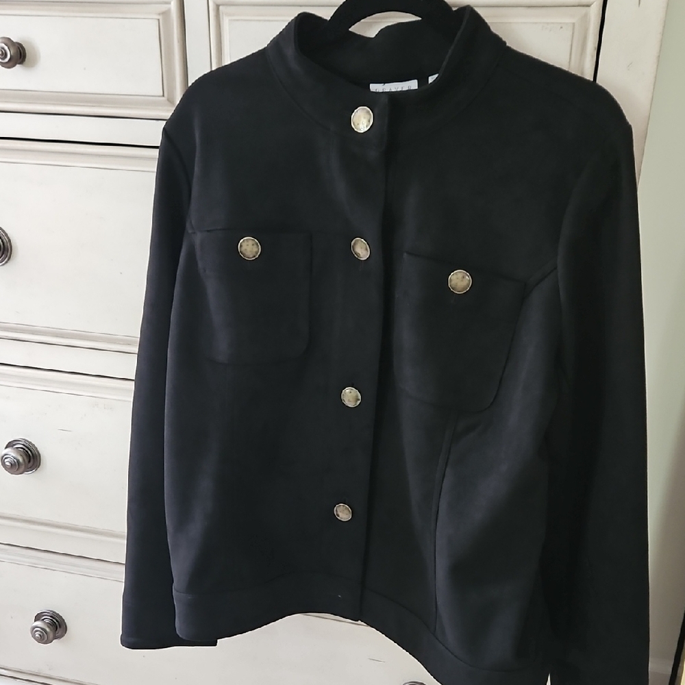 Susan Graver Black Suede Jacket with Gold Buttons